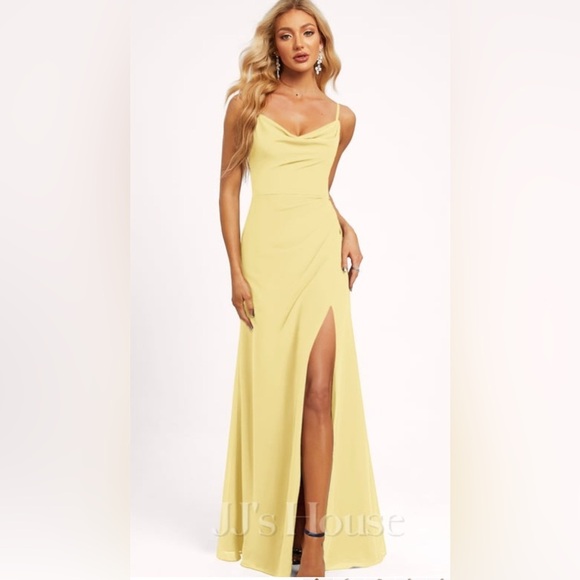 JJ’s house A-line Cowl Floor-Length shinny fabric yellow size 2 - Picture 1 of 9